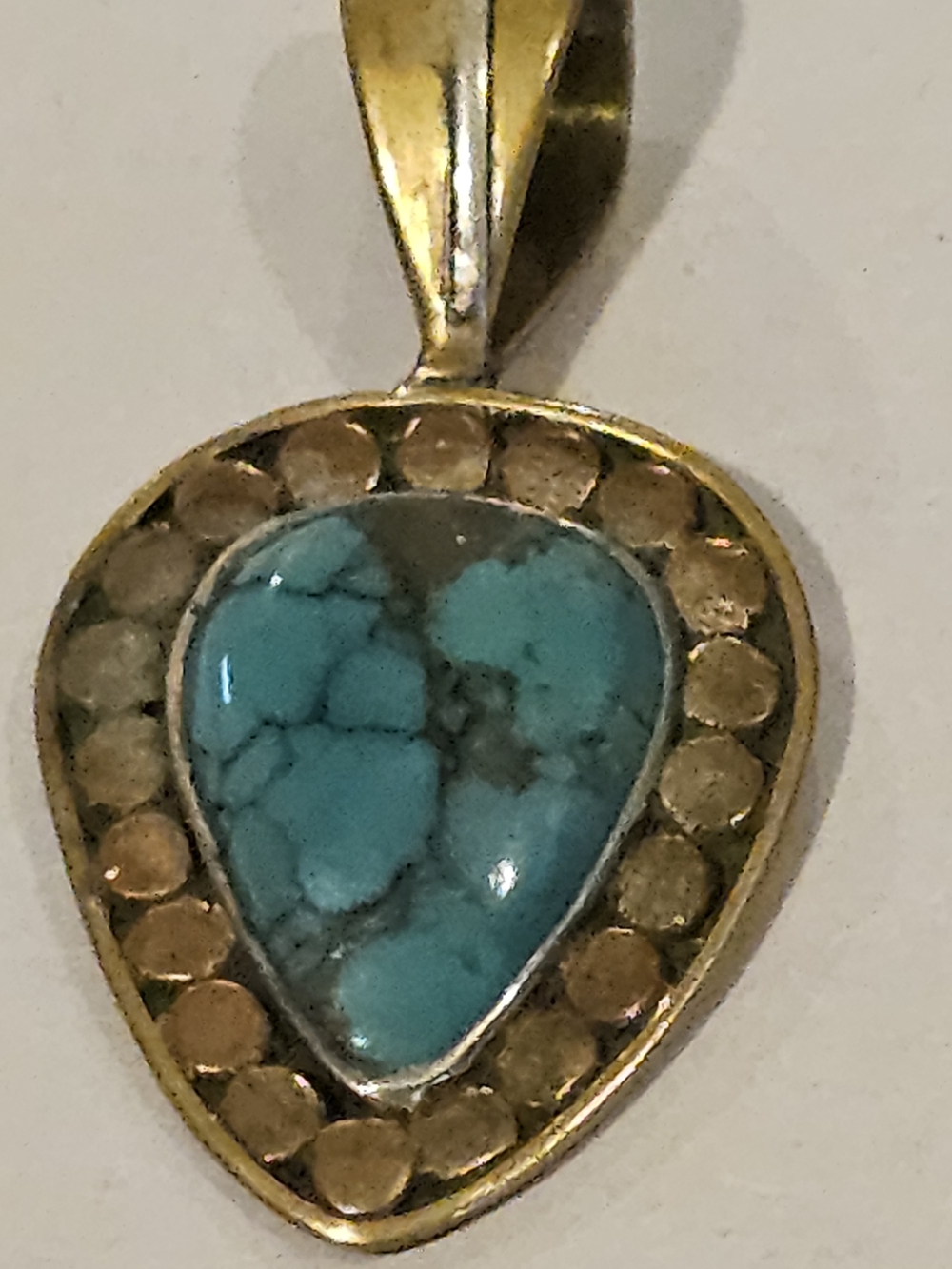 Vintage 925 Sterling Silver Natural Turquoise Teardrop Pendant Artisan Handmade